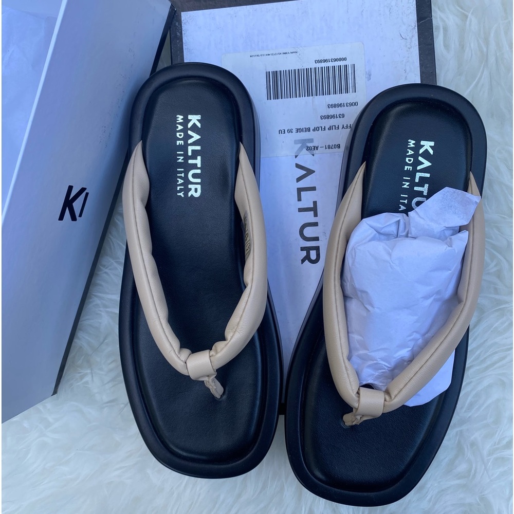 Kaltur x Urban Outfitters Kate Puffy Sandals Platform Thong Sz 39 Beige